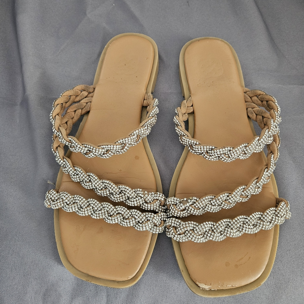 Braided Tan and Silver Women's Sandals